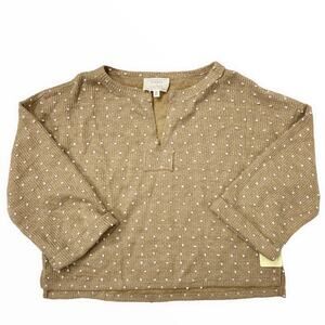 Flower and Feather Top Knit Tan White Polka Dot Textured Womens Size‎ XL